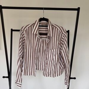 Everlane cropped Brown and White Striped Button Down Shirt